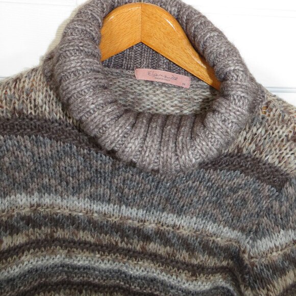 Elsamanda Anthropologie Sweater Knit Alpaca Wool Blend Turtleneck Medium Striped - Picture 4 of 7